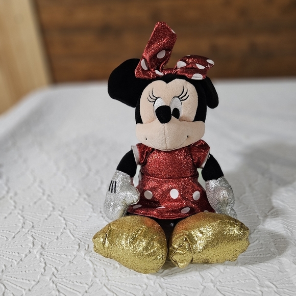 Disney Other - Disney Red and Gold Glitter Minnie Mouse Plush Toy